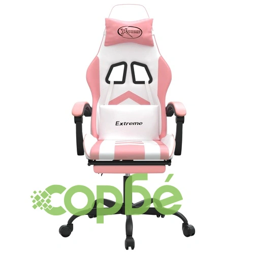 Въртящ гейминг стол с опора за крака бяло-розов изкуствена кожа ➤ топ цена ➤ sorbe.bg