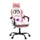 Въртящ гейминг стол с опора за крака бяло-розов изкуствена кожа