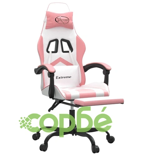 Въртящ гейминг стол с опора за крака бяло-розов изкуствена кожа ➤ топ цена ➤ sorbe.bg