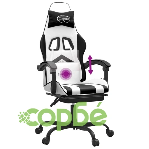 Въртящ гейминг стол с опора за крака бяло-черен изкуствена кожа ➤ топ цена ➤ sorbe.bg