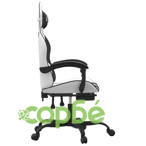 Въртящ гейминг стол с опора за крака бяло-черен изкуствена кожа ➤ топ цена ➤ sorbe.bg