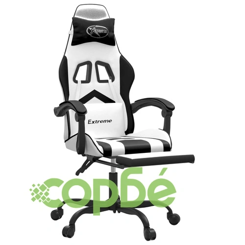 Въртящ гейминг стол с опора за крака бяло-черен изкуствена кожа ➤ топ цена ➤ sorbe.bg