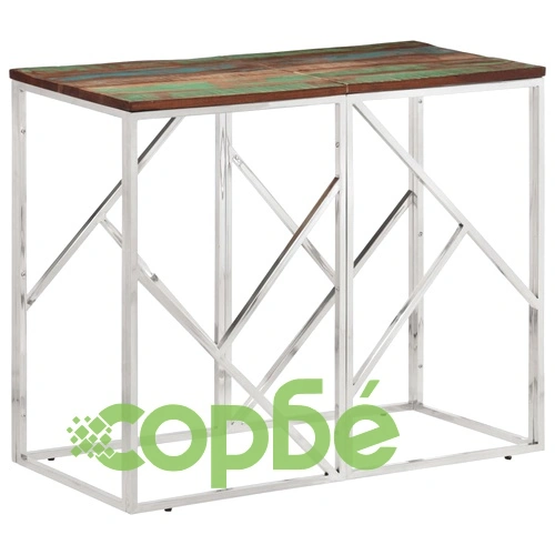 Конзолна маса сребриста неръждаема стомана и регенерирано дърво ➤ топ цена ➤ sorbe.bg