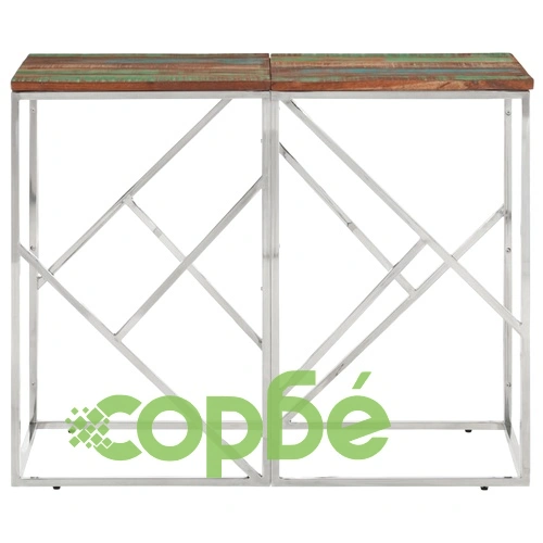 Конзолна маса сребриста неръждаема стомана и регенерирано дърво ➤ топ цена ➤ sorbe.bg