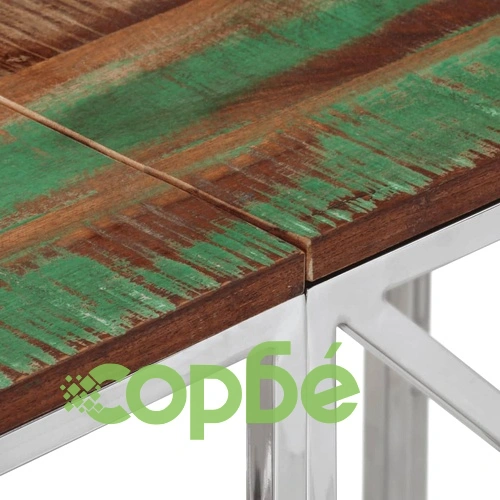 Конзолна маса сребриста неръждаема стомана и регенерирано дърво ➤ топ цена ➤ sorbe.bg