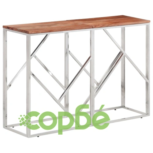 Конзолна маса, сребриста, неръждаема стомана и дърво масив ➤ топ цена ➤ sorbe.bg