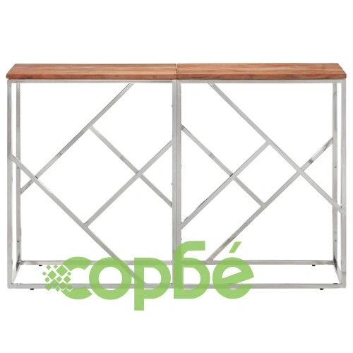 Конзолна маса, сребриста, неръждаема стомана и дърво масив ➤ топ цена ➤ sorbe.bg