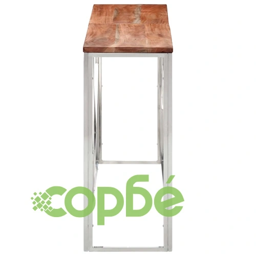 Конзолна маса, сребриста, неръждаема стомана и дърво масив ➤ топ цена ➤ sorbe.bg