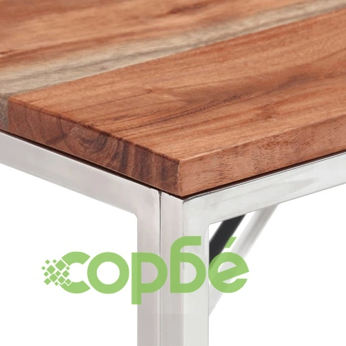 Конзолна маса, сребриста, неръждаема стомана и дърво масив ➤ топ цена ➤ sorbe.bg