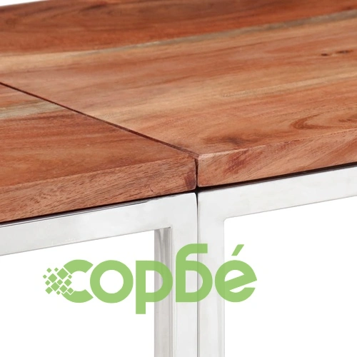 Конзолна маса, сребриста, неръждаема стомана и дърво масив ➤ топ цена ➤ sorbe.bg