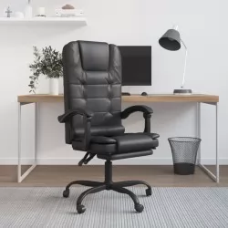 Масажен наклоняем офис стол, черен, изкуствена кожа