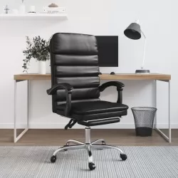 Масажен наклоняем офис стол, черен, изкуствена кожа