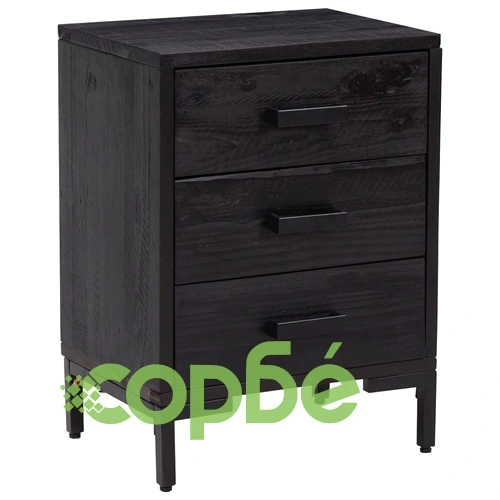 Нощно шкафче, черно, 40x30x55 см, бор масив ➤ топ цена ➤ sorbe.bg