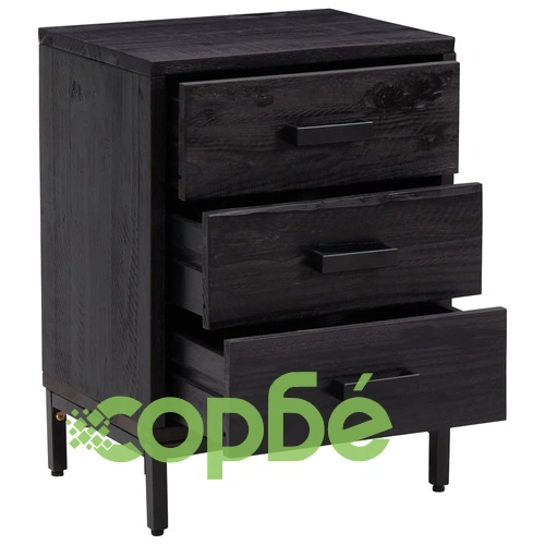 Нощно шкафче, черно, 40x30x55 см, бор масив ➤ топ цена ➤ sorbe.bg