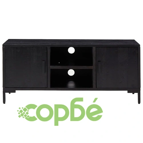 ТВ шкаф, черен, 110x35x48 см, борова дървесина масив ➤ топ цена ➤ sorbe.bg