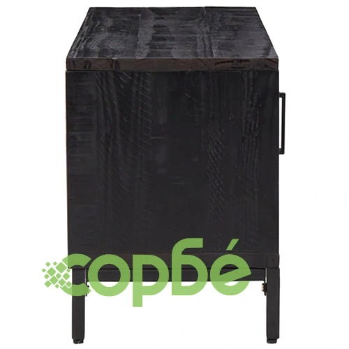 ТВ шкаф, черен, 110x35x48 см, борова дървесина масив ➤ топ цена ➤ sorbe.bg