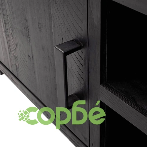 ТВ шкаф, черен, 110x35x48 см, борова дървесина масив ➤ топ цена ➤ sorbe.bg