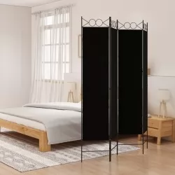 Параван за стая, 4 панела, черен, 160x200 см, плат
