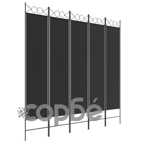 Параван за стая, 5 панела, черен, 200x200 см, текстил ➤ топ цена ➤ sorbe.bg