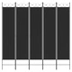 Параван за стая, 5 панела, черен, 200x200 см, текстил