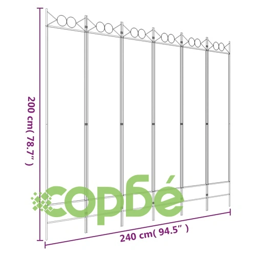 Параван за стая, 6 панела, бял, 240x200 см, текстил ➤ топ цена ➤ sorbe.bg
