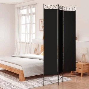 Параван за стая, 3 панела, черен, 120x220 см, плат