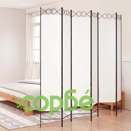 Параван за стая, 6 панела, бял, 240x220 см, текстил ➤ топ цена ➤ sorbe.bg