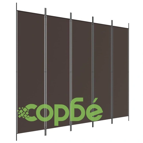 Параван за стая, 5 панела, кафяв, 250x200 см, плат ➤ топ цена ➤ sorbe.bg