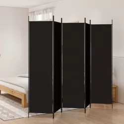 Параван за стая, 5 панела, черен, 250x200 см, текстил