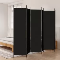 Параван за стая, 6 панела, черен, 300x200 cм, плат