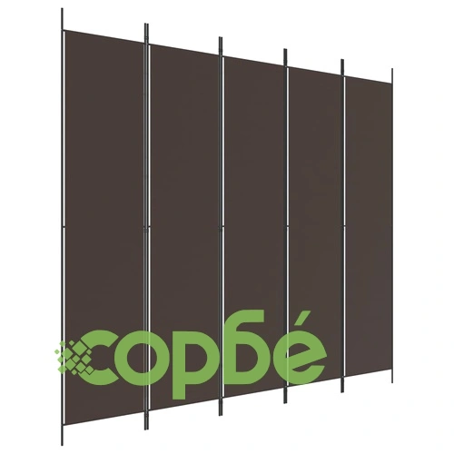 Параван за стая, 5 панела, кафяв, 250x220 см, плат ➤ топ цена ➤ sorbe.bg