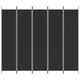 Параван за стая, 5 панела, черен, 250x220 см, текстил