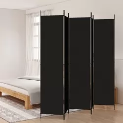 Параван за стая, 5 панела, черен, 250x220 см, текстил