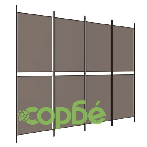 Параван за стая, 4 панела, антрацит, 200x180 cм, текстил ➤ топ цена ➤ sorbe.bg