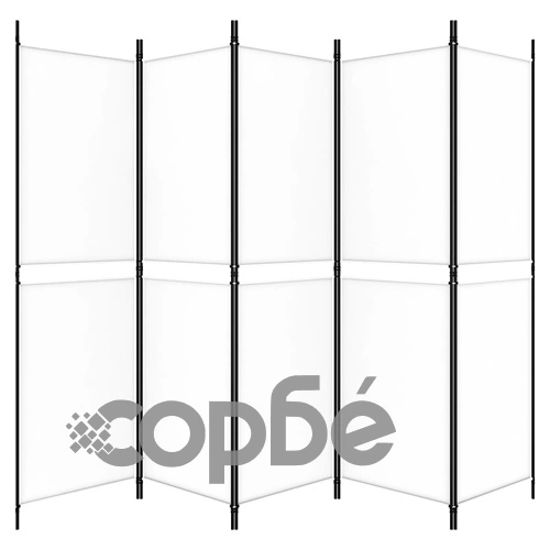 Параван за стая, 5 панела, бял, 250x180 см, текстил ➤ топ цена ➤ sorbe.bg