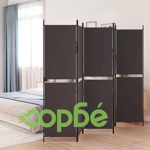 Параван за стая, 5 панела, кафяв, 250x180 см, плат ➤ топ цена ➤ sorbe.bg