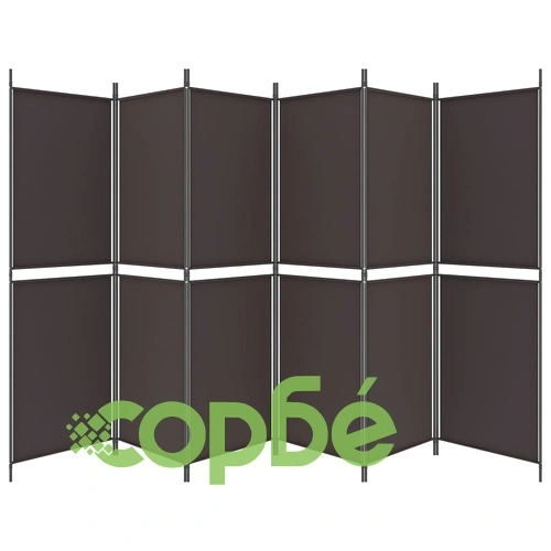 Параван за стая, 6 панела, кафяв, 300x180 см, плат ➤ топ цена ➤ sorbe.bg