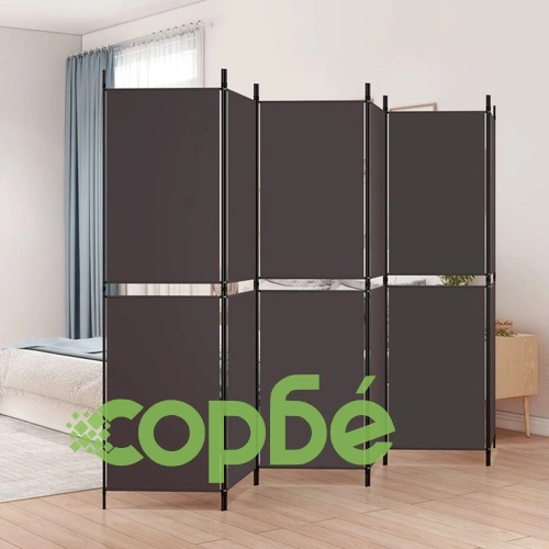 Параван за стая, 6 панела, кафяв, 300x180 см, плат ➤ топ цена ➤ sorbe.bg