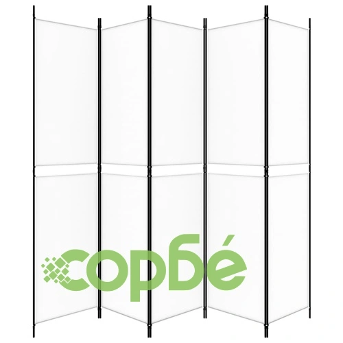 Параван за стая, 5 панела, бял, 250x220 см, текстил ➤ топ цена ➤ sorbe.bg