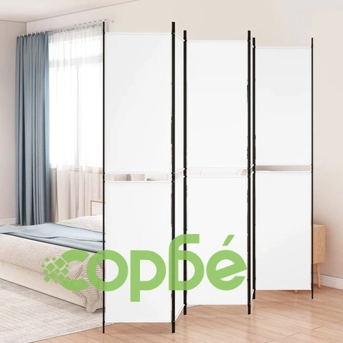 Параван за стая, 5 панела, бял, 250x220 см, текстил ➤ топ цена ➤ sorbe.bg