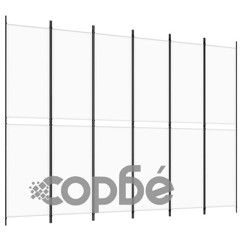 Параван за стая, 6 панела, бял, 300x220 см, текстил ➤ топ цена ➤ sorbe.bg