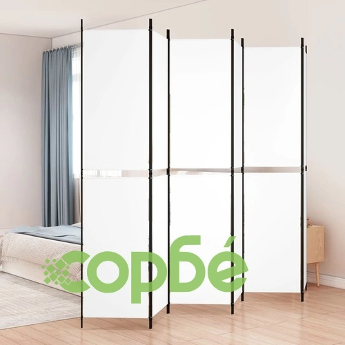 Параван за стая, 6 панела, бял, 300x220 см, текстил ➤ топ цена ➤ sorbe.bg