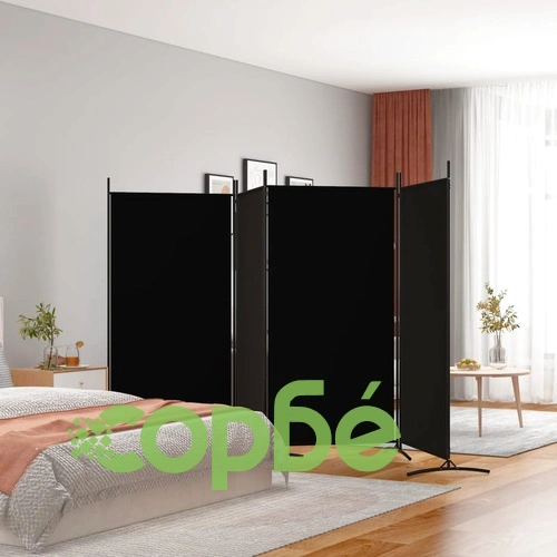 Параван за стая, черно, 4 панела, 346x180 см, плат ➤ топ цена ➤ sorbe.bg