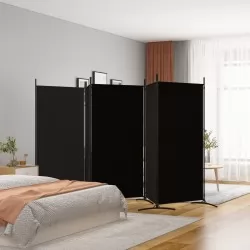 Параван за стая, 5 панела, черен, 433x180 см, плат