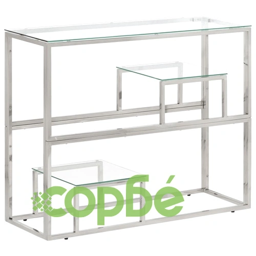 Конзолна маса, сребриста, неръждаема стомана и закалено стъкло ➤ топ цена ➤ sorbe.bg