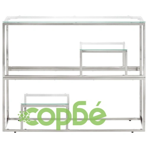 Конзолна маса, сребриста, неръждаема стомана и закалено стъкло ➤ топ цена ➤ sorbe.bg