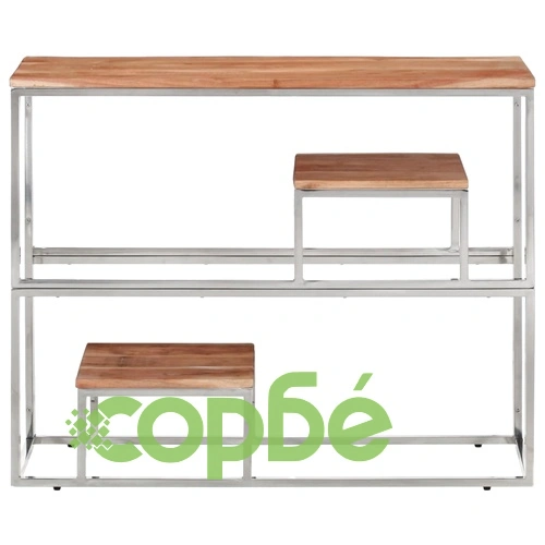 Конзолна маса, сребриста, неръждаема стомана и дърво масив ➤ топ цена ➤ sorbe.bg