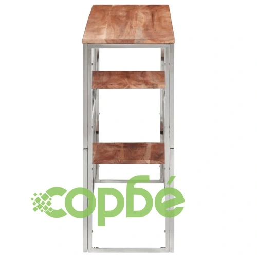 Конзолна маса, сребриста, неръждаема стомана и дърво масив ➤ топ цена ➤ sorbe.bg