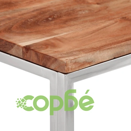 Конзолна маса, сребриста, неръждаема стомана и дърво масив ➤ топ цена ➤ sorbe.bg