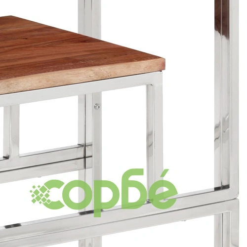 Конзолна маса, сребриста, неръждаема стомана и дърво масив ➤ топ цена ➤ sorbe.bg